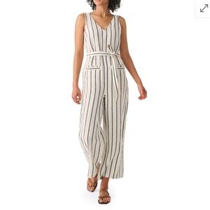 FAHERTY BRAND 
Catalina Wide Leg Linen Jumpsuit - Navy/ White Stripe
